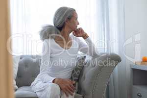 Woman sitting on a couch