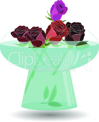Bouquet of 5 roses in a vase of water. Vector illustration beatiful roses in nice transparent bowl with water