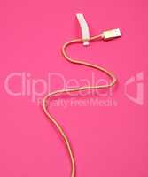 golden usb cable for charging with electricity equipment in text