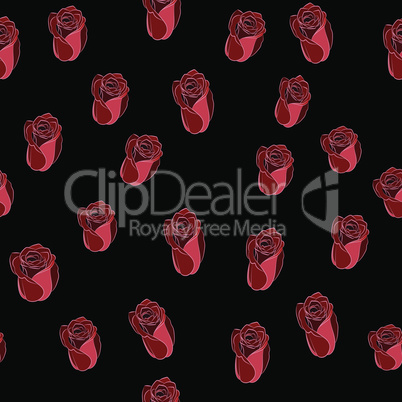 Red and scarlet roses button on a black background