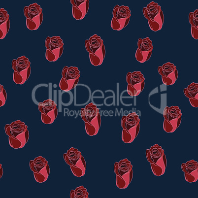 Red and scarlet roses button on a dark-blue background