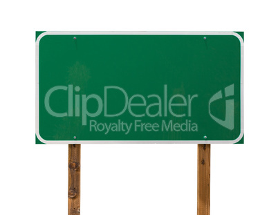 Blank Green Road Sign with Wooden Posts Isolated on a White Back