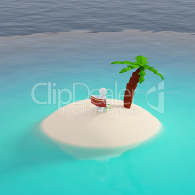 Small character on a tropical island