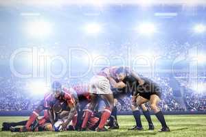 Composite image of rugby player scrum