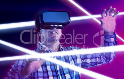 Composite image of male use virtual reality headset