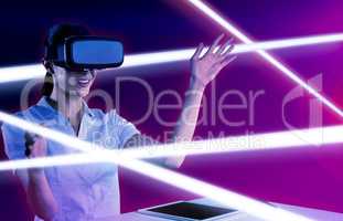 Composite image of female use virtual reality headset