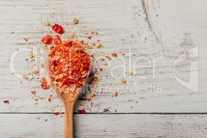 Spoonful of crushed chili pepper