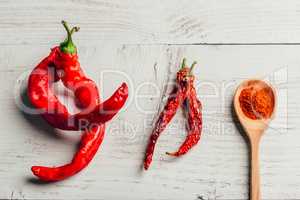 Fresh, dried and ground red chili pepper