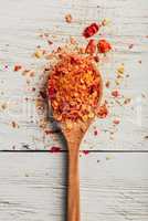 Spoonful of crushed chili pepper