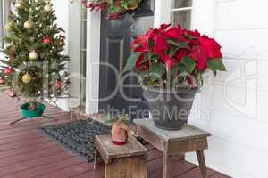 Christmas Decorations At Front Door of House