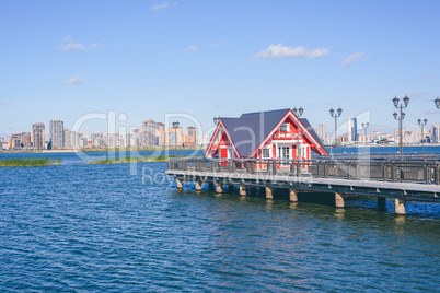 Little red house on pier