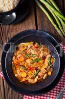 colorful turkey fricassee with asparagus and paprika