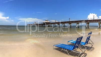 Beach Chairs overlooking the Fort Myers Pier on Fort Myers Beach