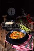 colorful turkey fricassee with asparagus and paprika