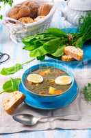 Sorrel soup with potatoes and egg