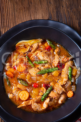 colorful turkey fricassee with asparagus and paprika