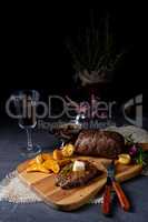 Butter Beef Steak with herbs and potato wedges