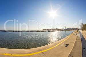 Ustka, Poland entrance of seaport with mole