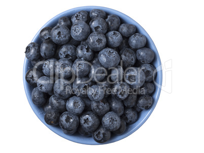 Bowl full of fresh ripe blueberries on white background.