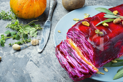 Pumpkin and beetroot terrine