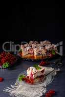 Cheese cake with meringue and red currants