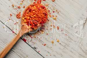 Spoonful of crushed chili pepper