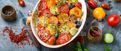 Vegetarian food baked tomatoes