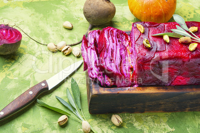 Pumpkin and beetroot terrine