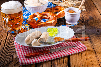Weisswurst pretzels and beer for Oktoberfest