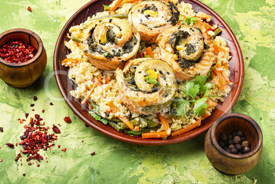 Rice with seafood and vegetables