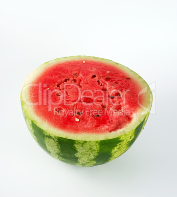 half round ripe red watermelon with brown seeds