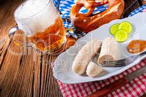 Weisswurst pretzels and beer for Oktoberfest