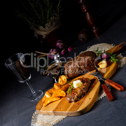 Butter Beef Steak with herbs and potato wedges