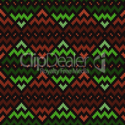 Seamless knitting geometrical pattern in green and brown hues