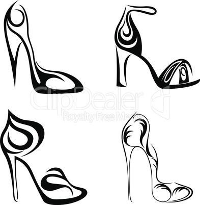 Set of four abstract female shoes