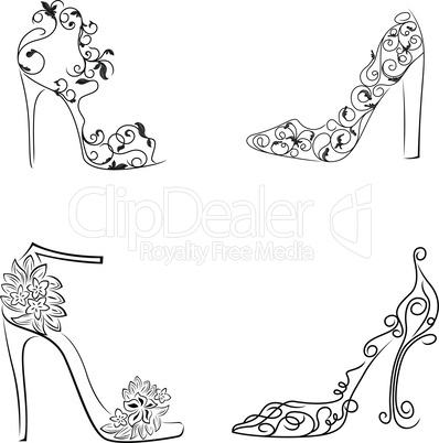 Set of four abstract floral women's shoes