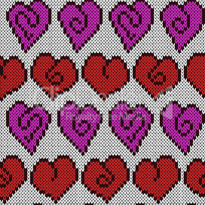 Decorative knitting seamless pattern for Valentine's Day with abstract hearts