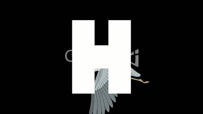 Letter H and Heron on background