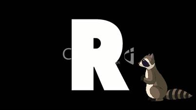 Letter R and Raccoon on background