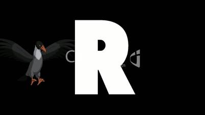 Letter R and Raven on background