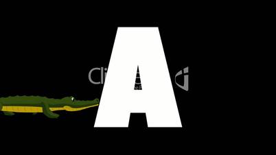 Letter A and Alligator on background