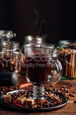 Glass of Coffee with Steam.