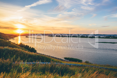 River shore in the sunset light.