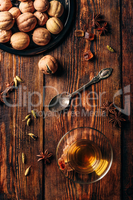 Arabic tea with different spices in armudu glass