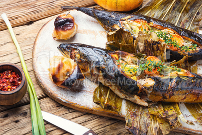 Baked fish with pumpkin filling