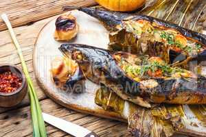 Baked fish with pumpkin filling