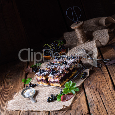 Polish cake from tin with fruit and sprinkles