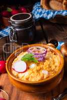 rustic Bavarian obazda with radishes and onions