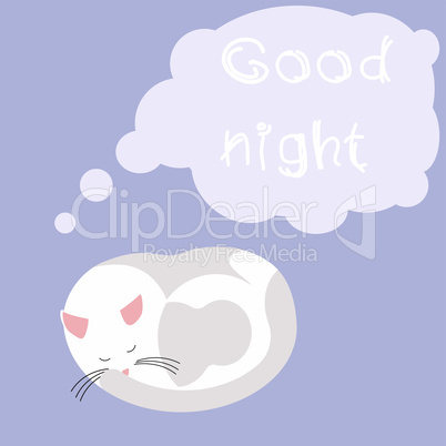 Cute cartoon cat sleeping and wishing good night.