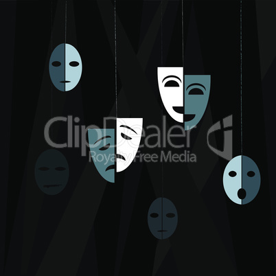 Theatre. Drama theater masks on the dark background